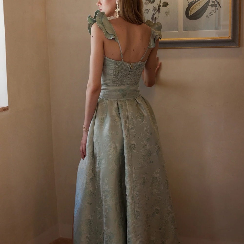 V. Chapman | Veronica Gown in Sage Windsor Brocade ALTERED - read full details - Picture 3 of 5